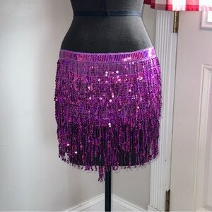 Womens Purple Dangling Sequin Belly Dancing Wrap Skirt Rave Halloween Costume M